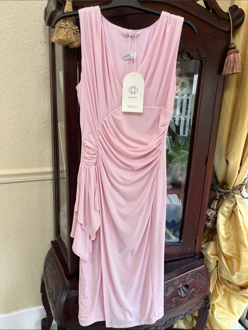Sleeveless Blush Pink Draped Midi Dress by Etxart & Panno